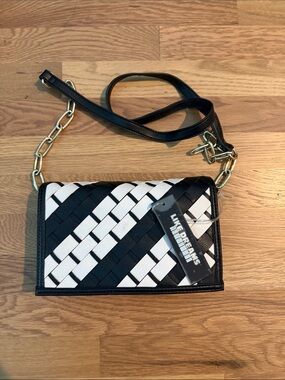 Like Dreams Black and White Woven Shoulder Bag